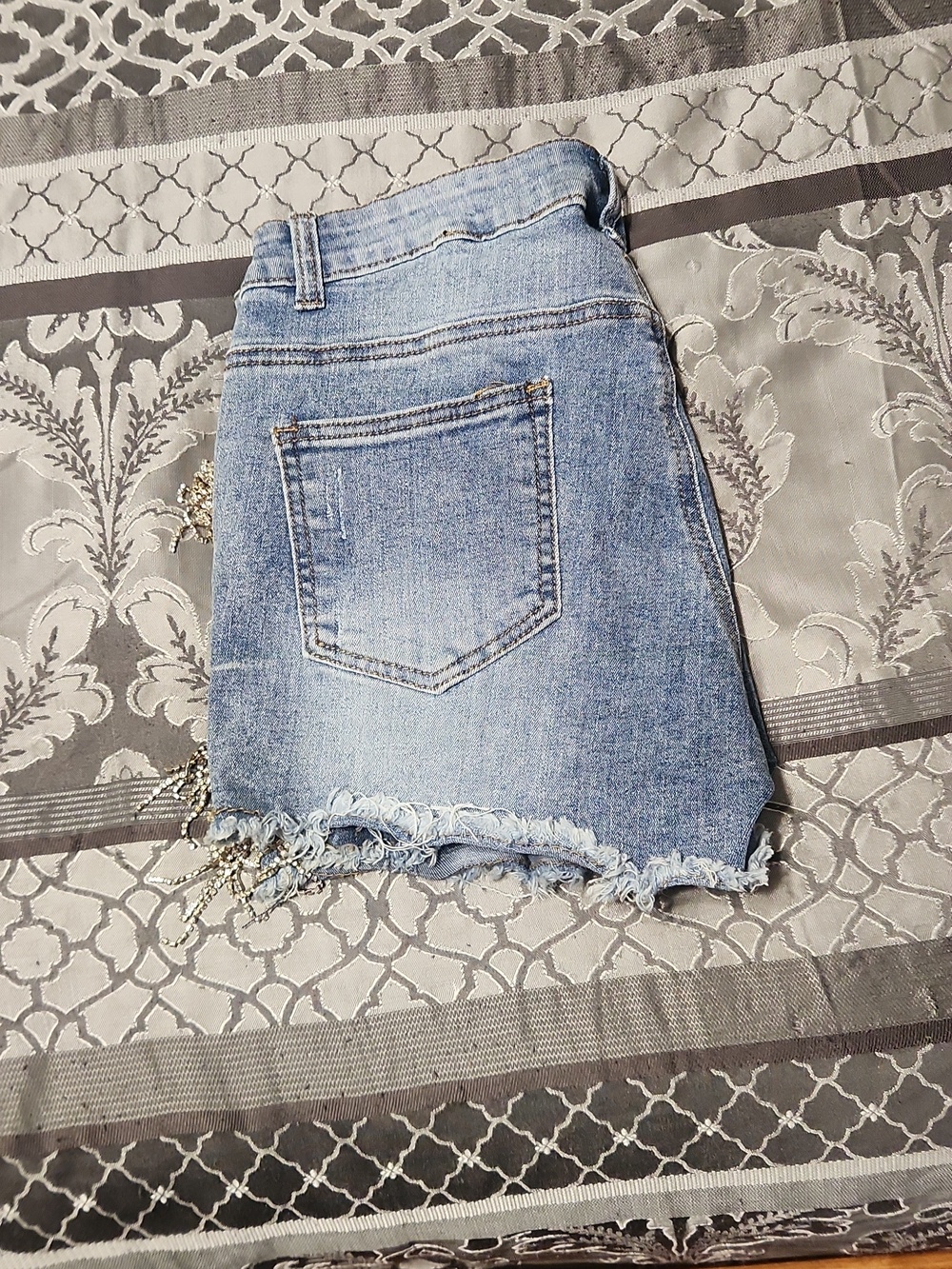 Denim Rhinestone Fringe Women's Shorts Medium - Picture 4 of 8